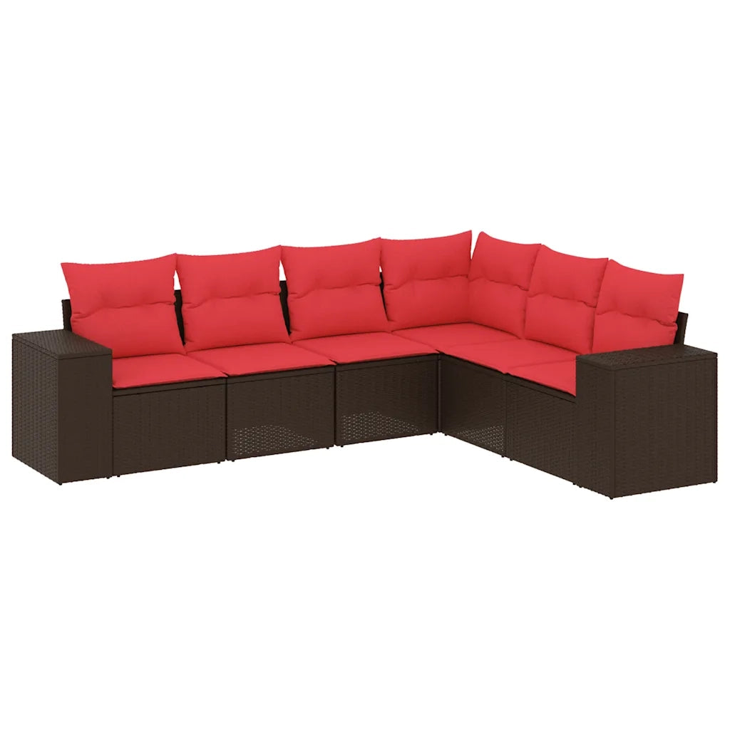 Set Divani da Giardino 6 pz con Cuscini Marrone in Polyrattan 3222613