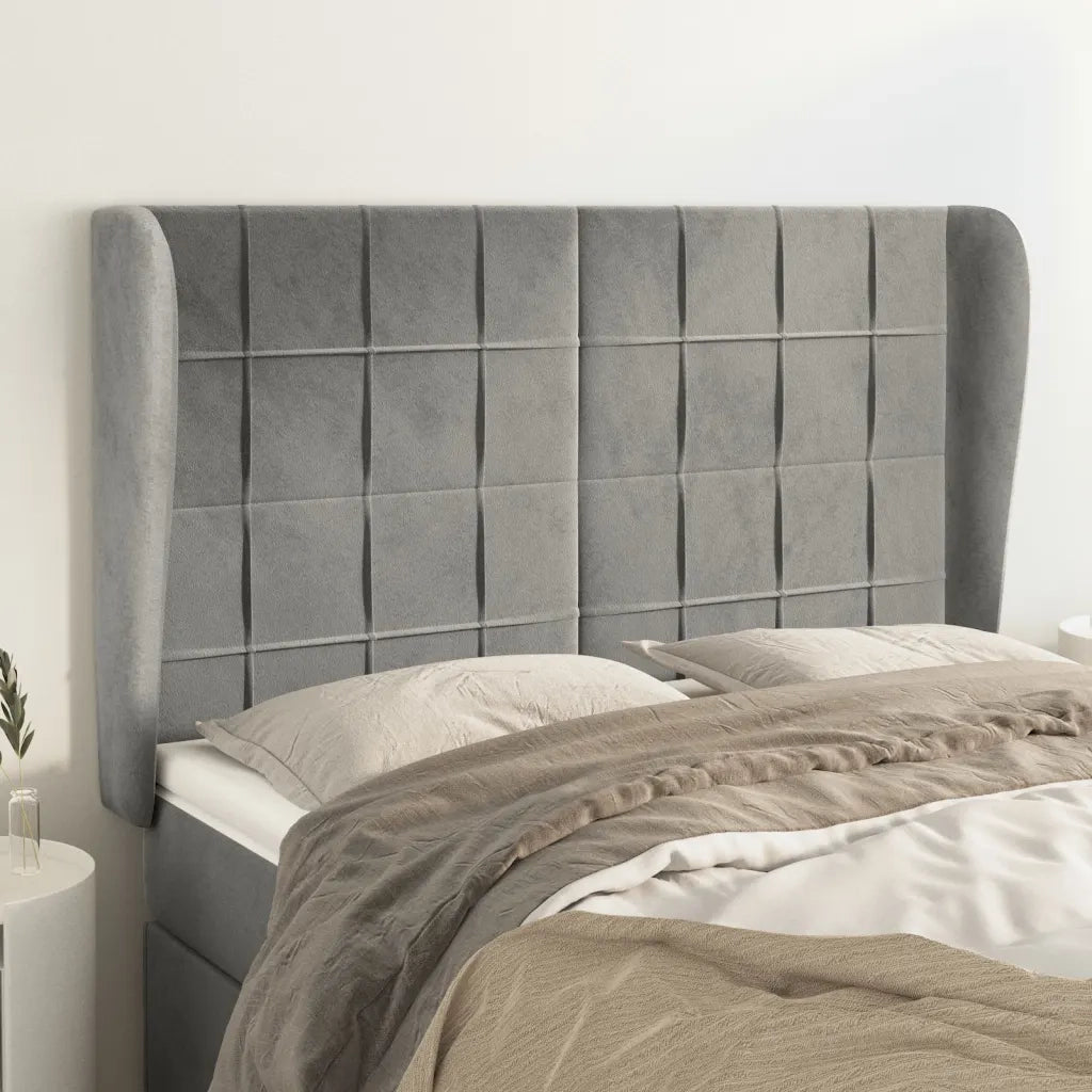 Testiera | Testata ad Orecchio Grigio Chiaro 147x23x118/128 cm in Velluto