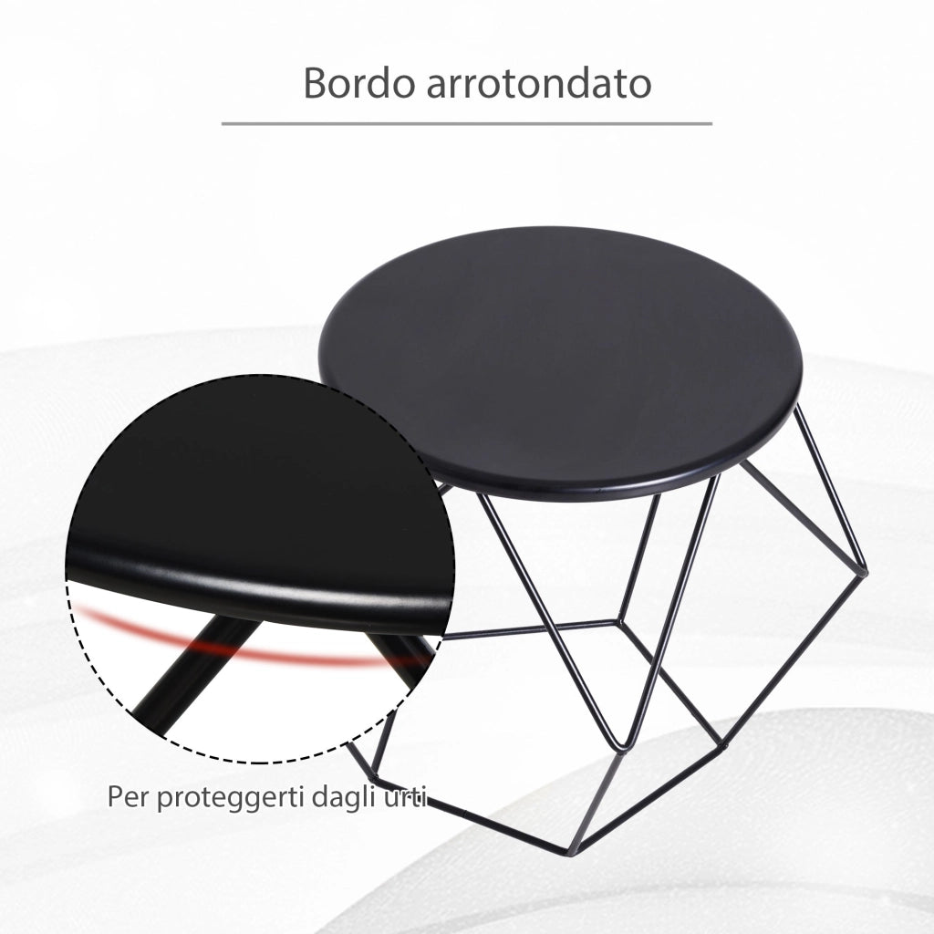 Tavolino Geometrico di Design in Acciaio Nero 54x54x44 cm
