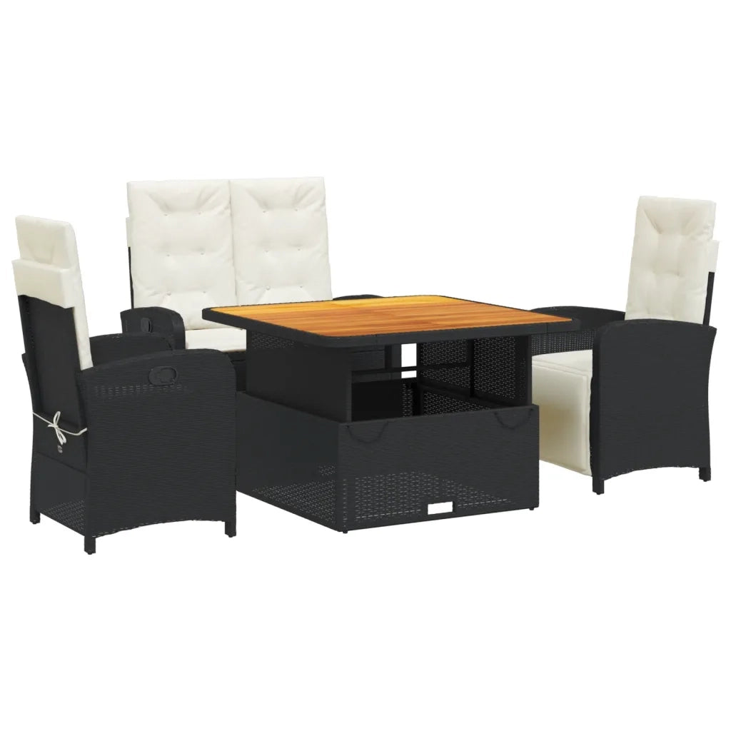 Set da Pranzo da Giardino 4 pz con Cuscini Nero in Polyrattan 3277321