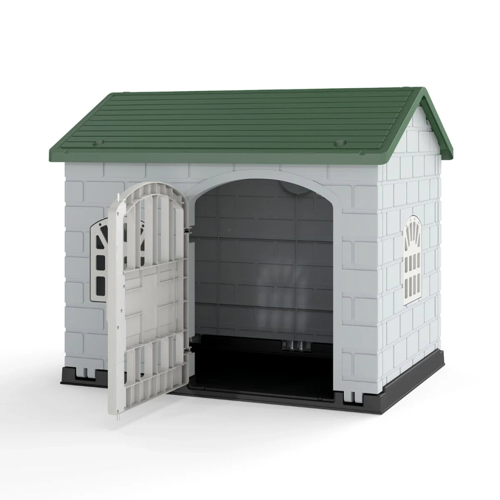 Cuccia per cani o altri animali domestici 75 x 58 x 65 cm con porta chiudibile a chiave 3 finestre atmosfera accogliente verde PP 20_0012926