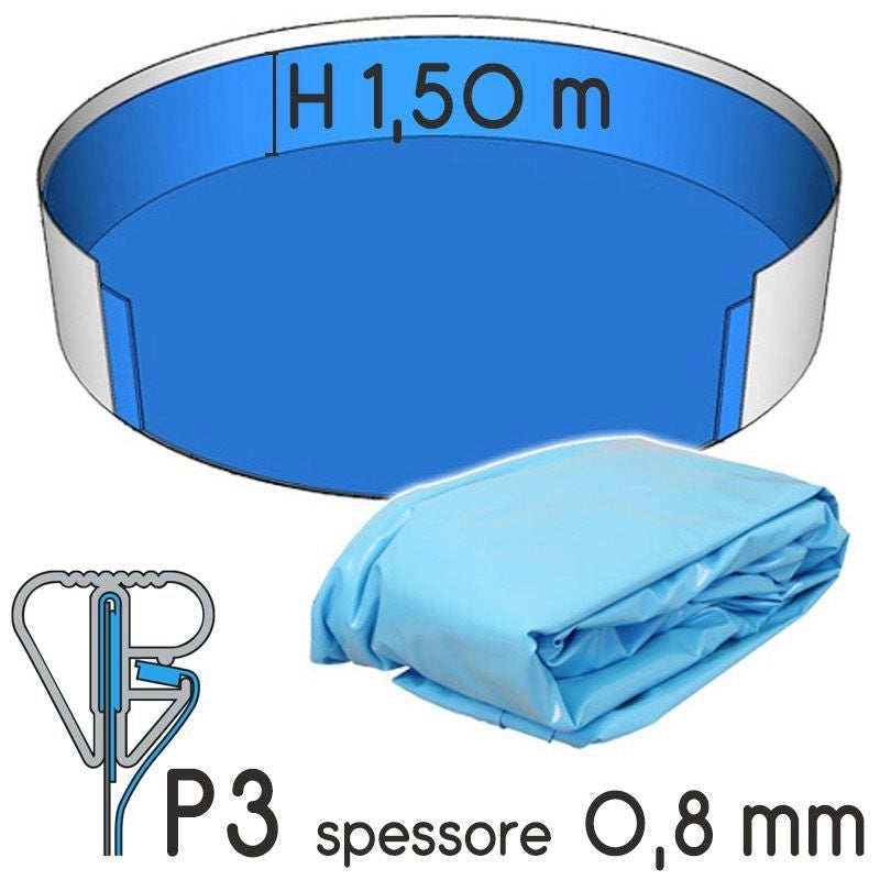 Liner Per Piscina A Forma Circolare  3,60 X H. 1,50 M Azzurro - Attacco P3 - Spessore 0,80 Mm Colore: Azzurro, Tipo attacco: P3, Altezza: 1.50 m