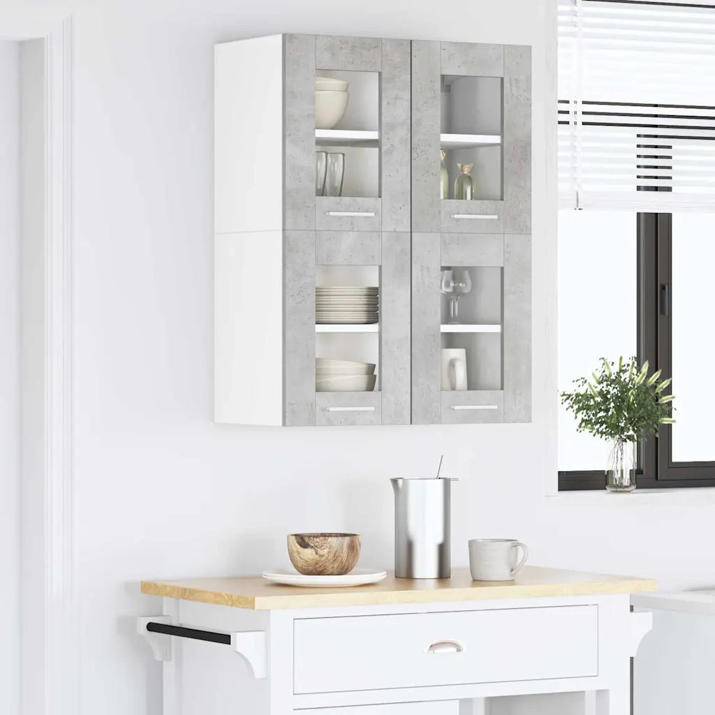 Armadio pensile con porta 2 pcs Grigio cemento 60 x 31 x 40 cm 884217