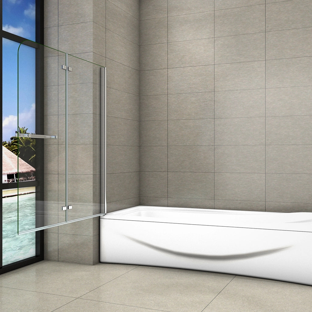 140 cm Sopravasca Parete Vasca da Bagno Due Ante Movibili con Maniglia Portasciugamani Vetro 6 mm Temperato Anticalcare 110 cm
