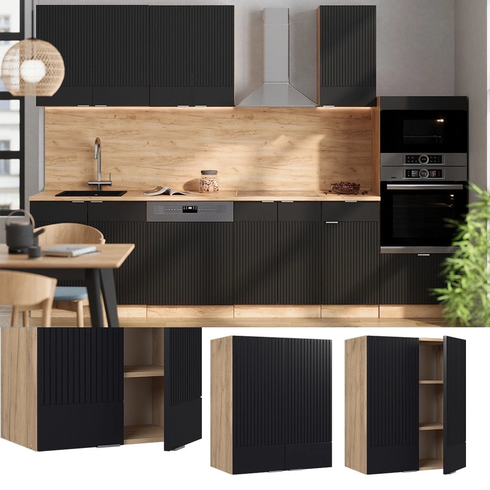 Pensile da cucina Fame-Line Nero rigato/Rovere dorato 60 cm Vicco