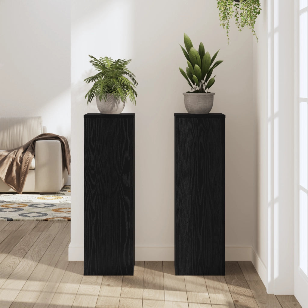 Portapiante 2 pezzi in rovere nero 25x25x80 cm in legno ingegnerizzato