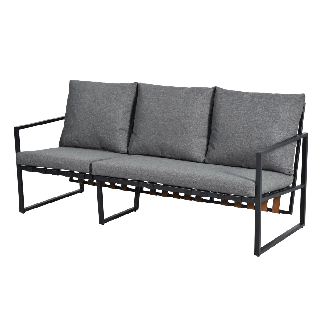 Set Divano da Giardino con Tavolino e Pouf ¨C MINIMAL ¨C Polyrattan, Vetro, Grigio