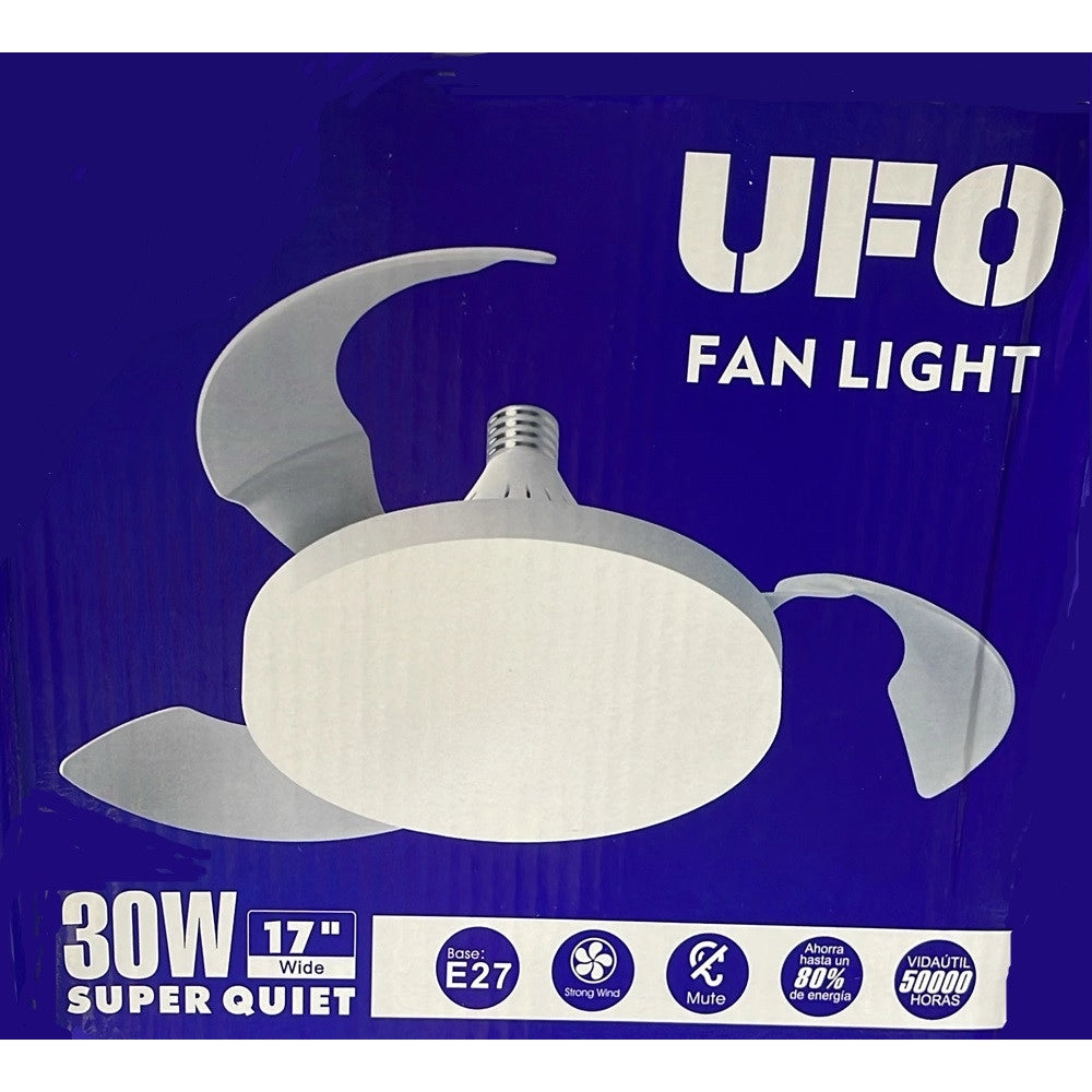 Trade Shop - Lampada Ventilatore Ufo Da Soffitto A Luce Led Attacco E27 30w 17" Super Silenzioso -