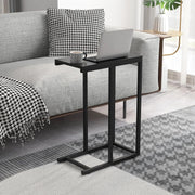 Tavolino a forma di C, tavolino da caffè per piccoli spazi, tavolo per laptop industriale, in legno e metallo, 45,5 x 25,5 x 64 cm (nero)