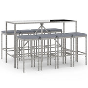 Set Bar da Giardino 9 pz | Set Salotto da Giardino con Cuscini in Polyrattan Grigio