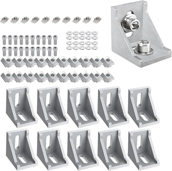 10 pezzi di angoli di profilo in alluminio 30 x 30 connettori di angolo con viti a goccia guaina di smontaggio T-bussole per supporto di profilo profilo a dente profilo di montaggio