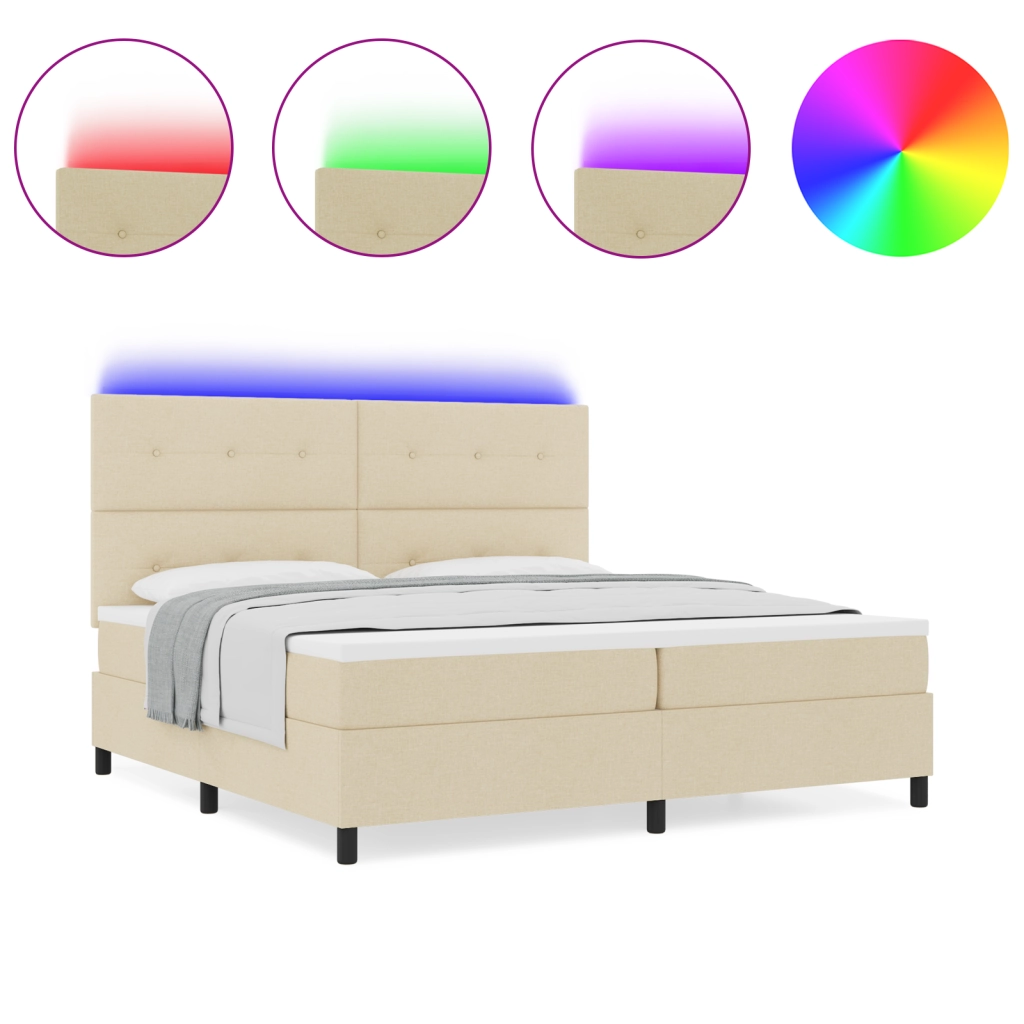 Letto con Box Spring con Materasso & LED Crema 200x200 cm Tessuto