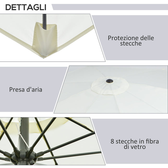 Ombrellone Rotondo e Regolabile Ø265x240 cm in Poliestere Metallo e Fibra di Vetro Crema
