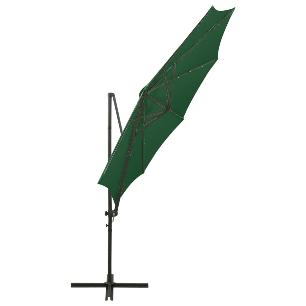 Ombrellone a Sbalzo con Palo e Luci a LED-Ombrello da giardino Verde 300 cm 521389