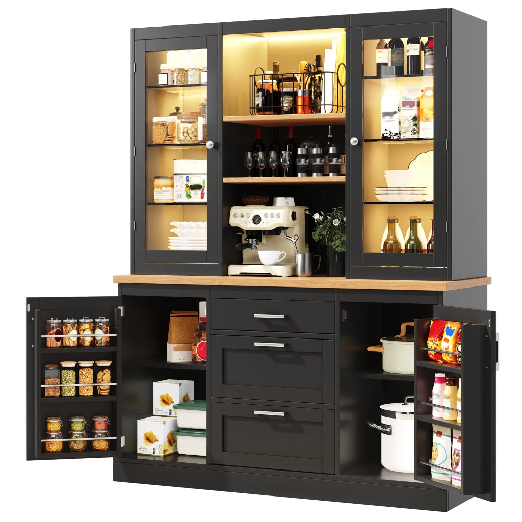 Mobile Cucina con LED Smart ¨C Xylo ¨C Nero/Bianco/Verde, 3 Cassetti, 185x140x40