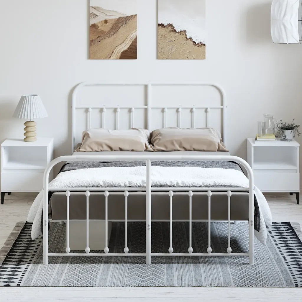 Giroletto con Testiera e Pediera Metallo Bianco 150x200 cm 352647
