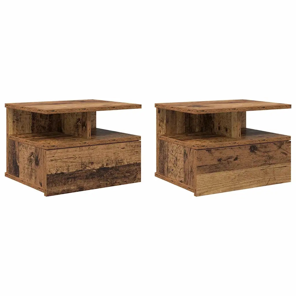 Set di 2 Comodini | Armadio da Notte | Mobiletto da notte flottante Legno vecchio 40 x 31 x 28 cm