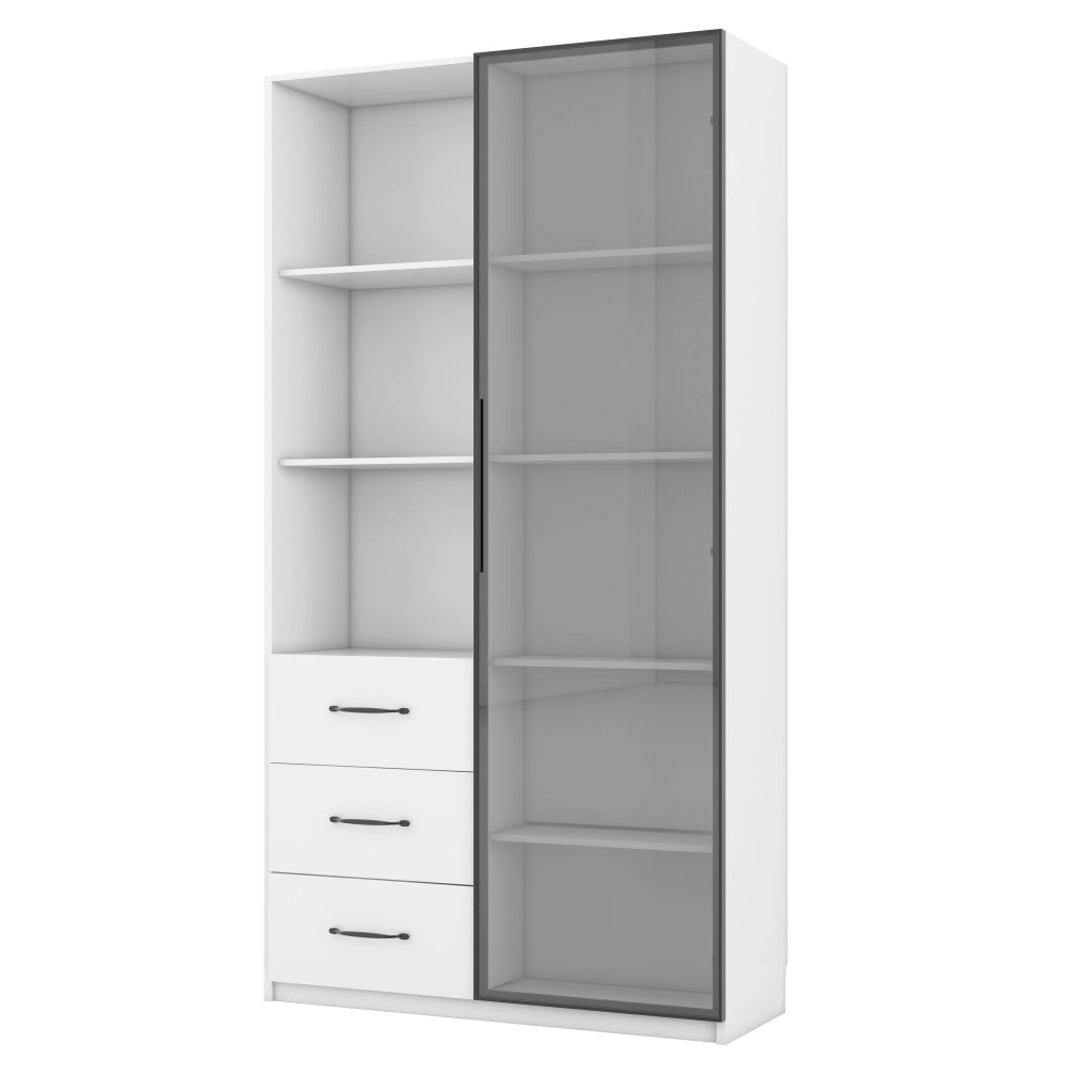 Vetrina LED 80 x 40 x 160 cm con 3 cassetti, 3 ripiani aperti e anta in vetro temperato