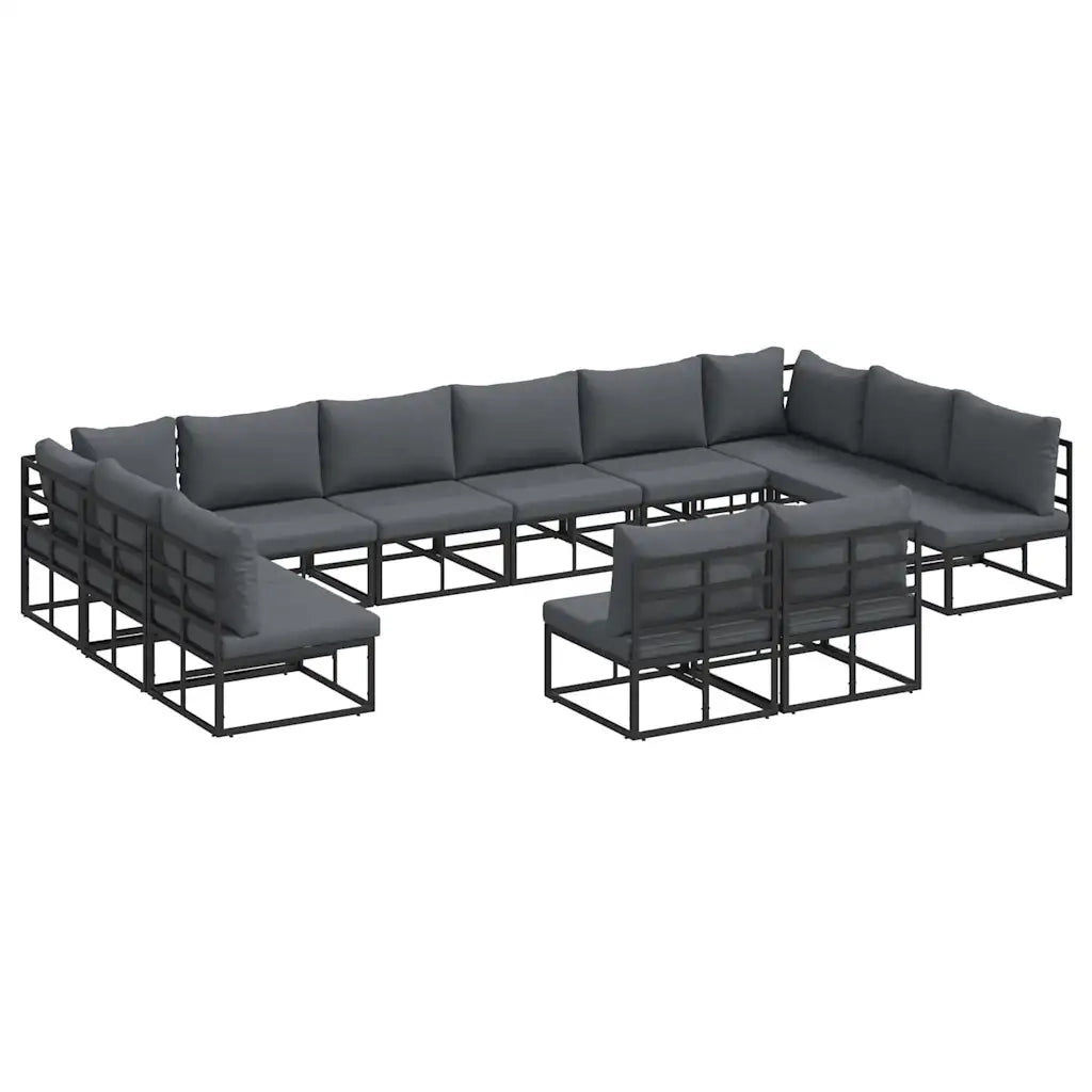 Set Divano da Giardino con cuscino 12 pcs Nero Alluminio 3378918