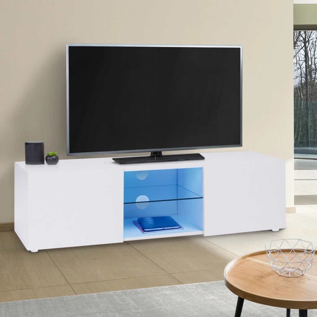 IDMarket - 113 cm Porta TV ELI ripiano in vetro bianco con LED