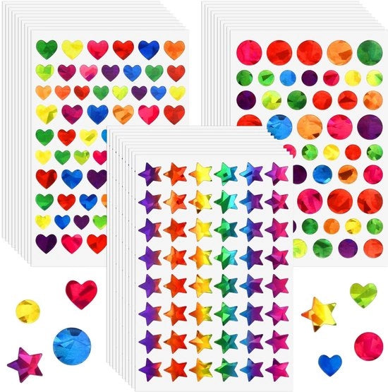 Sticker per Bambino - 1710 Stuks - Cuore e Stelle - Sticker Miniature con Effetto Iris - per Pasqua/Scrapbooking - Sostenibile/Papier - Sticker Adesivi