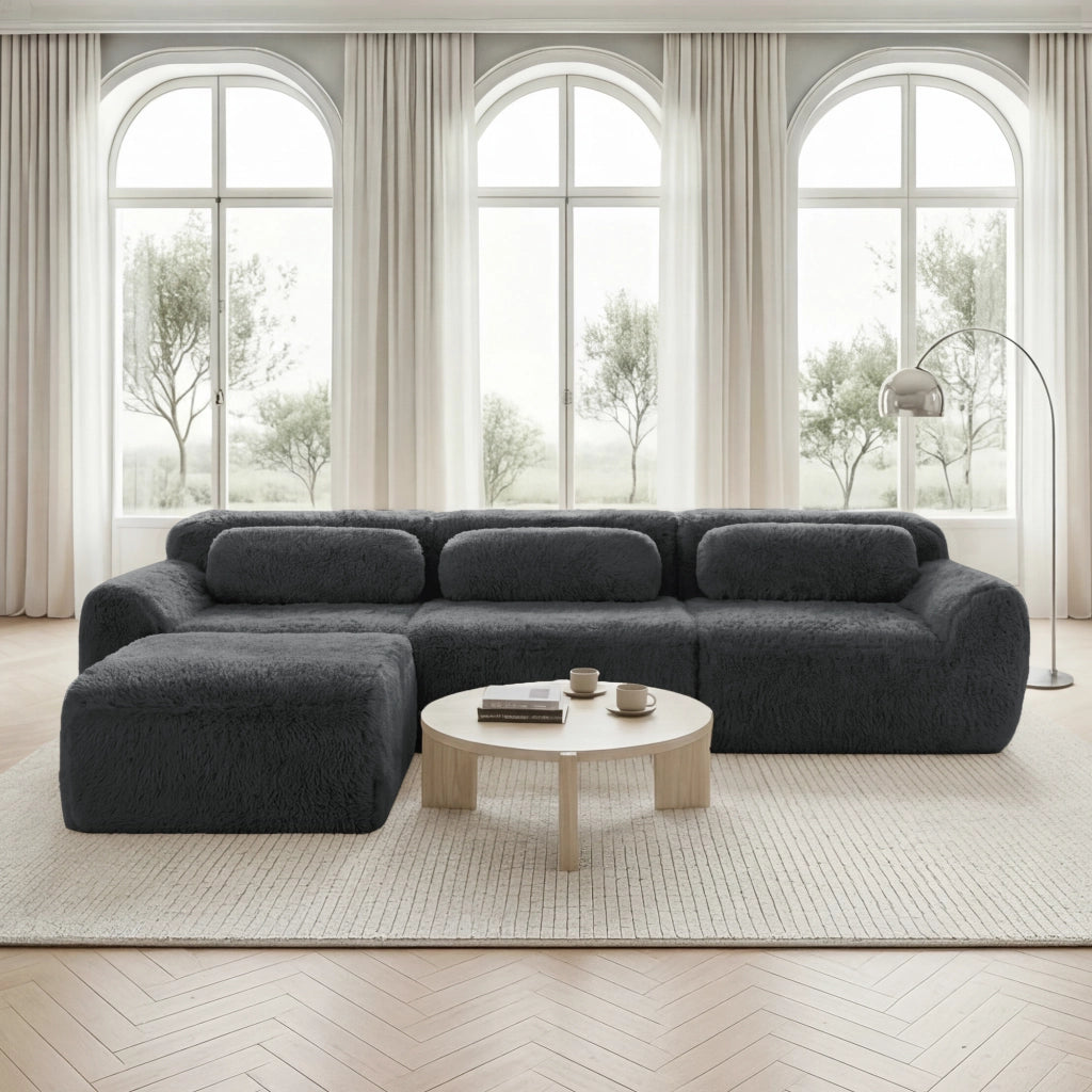 OKWISH Divano Angolare Modulare Senza Struttura, Seduta Profonda con Pouf Modulare e Base Antiscivolo, Peluche Grigio