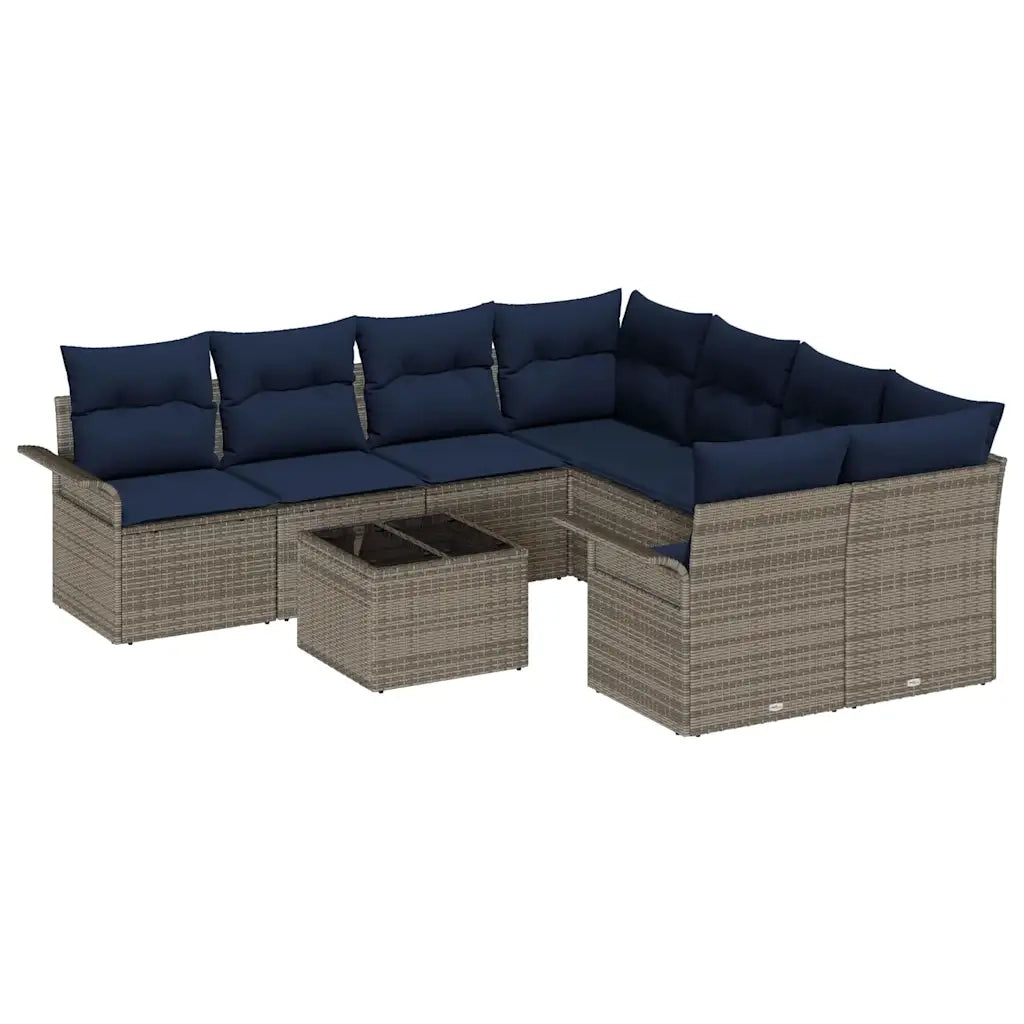 Set Divano da Giardino 9 pcs Grigio e Blu Navy polyrattan