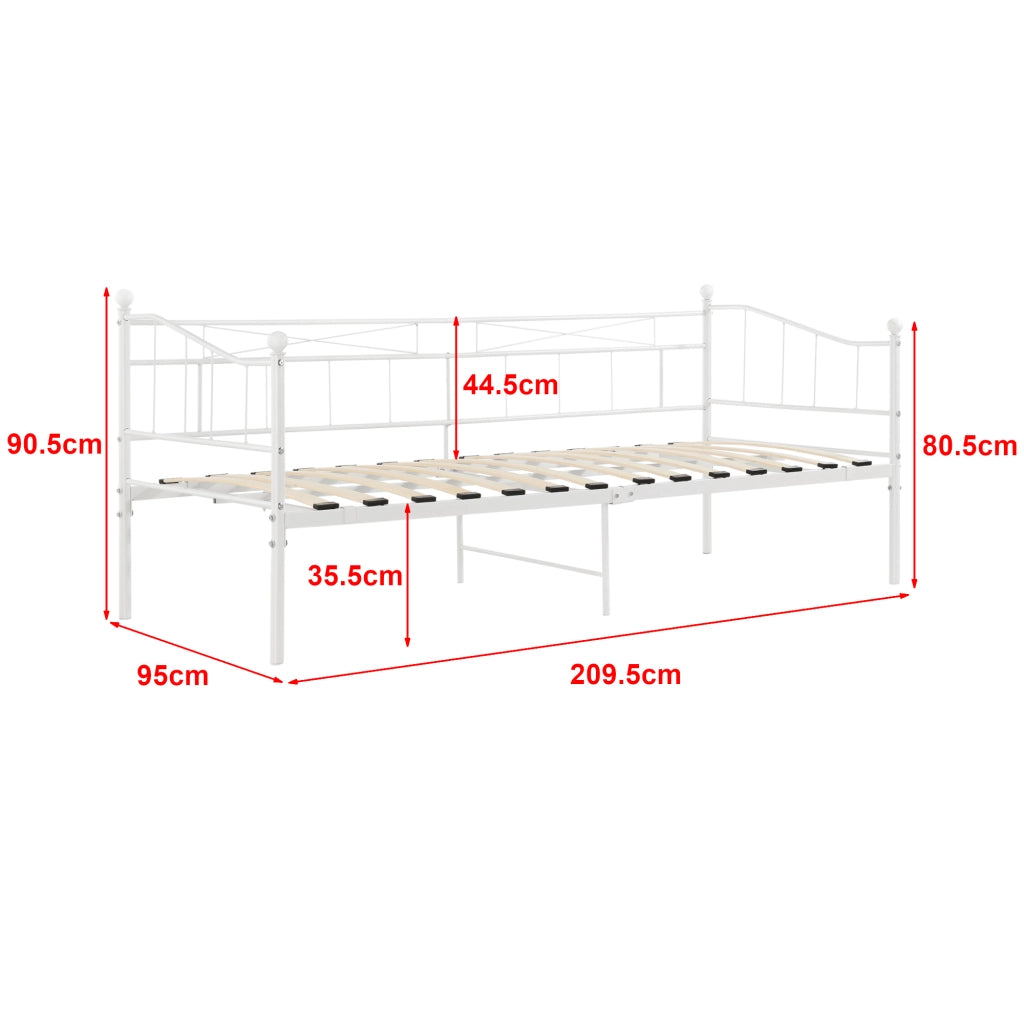 Divano in Metallo a 2-3 Posti di Seduta, Supporto Max.150 kg Letto Singolo con Materasso a Schiuma Fredda 90 x 200 cm Sofa in Acciaio con Cornice Decorativa - Bianco