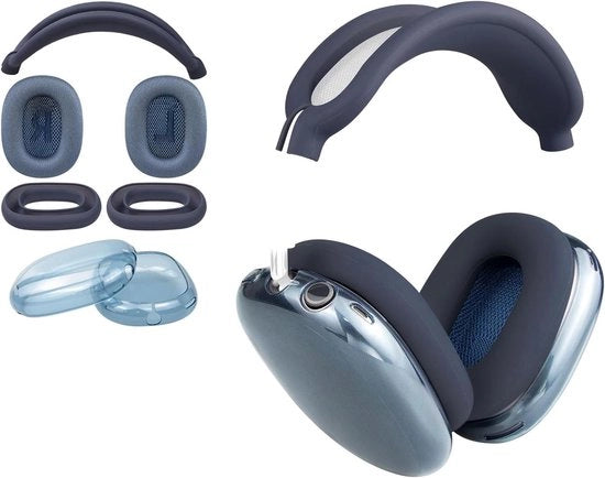 Orecchini in mesh sostituibili + Cuffie in pelle + Cassetta in TPU + Cuffia in silicone resistente all'umidità Crash-proof Accessorio Orecchini con schiuma morbida