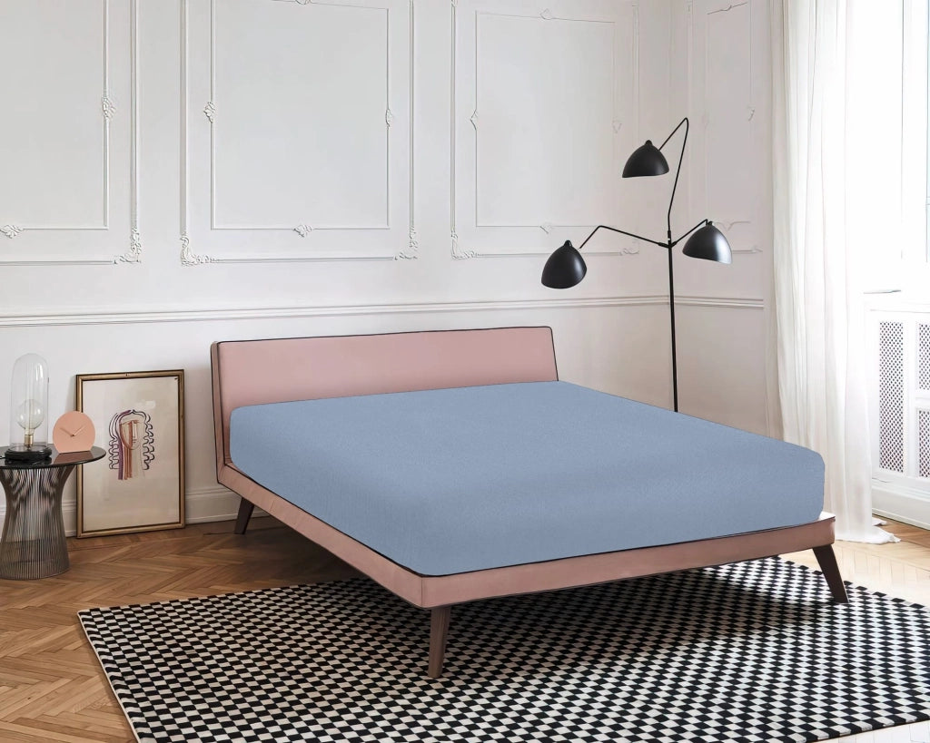 Lenzuolo Sotto Con Angoli Elastici 100% Puro Cotone  Azzurro - Singolo