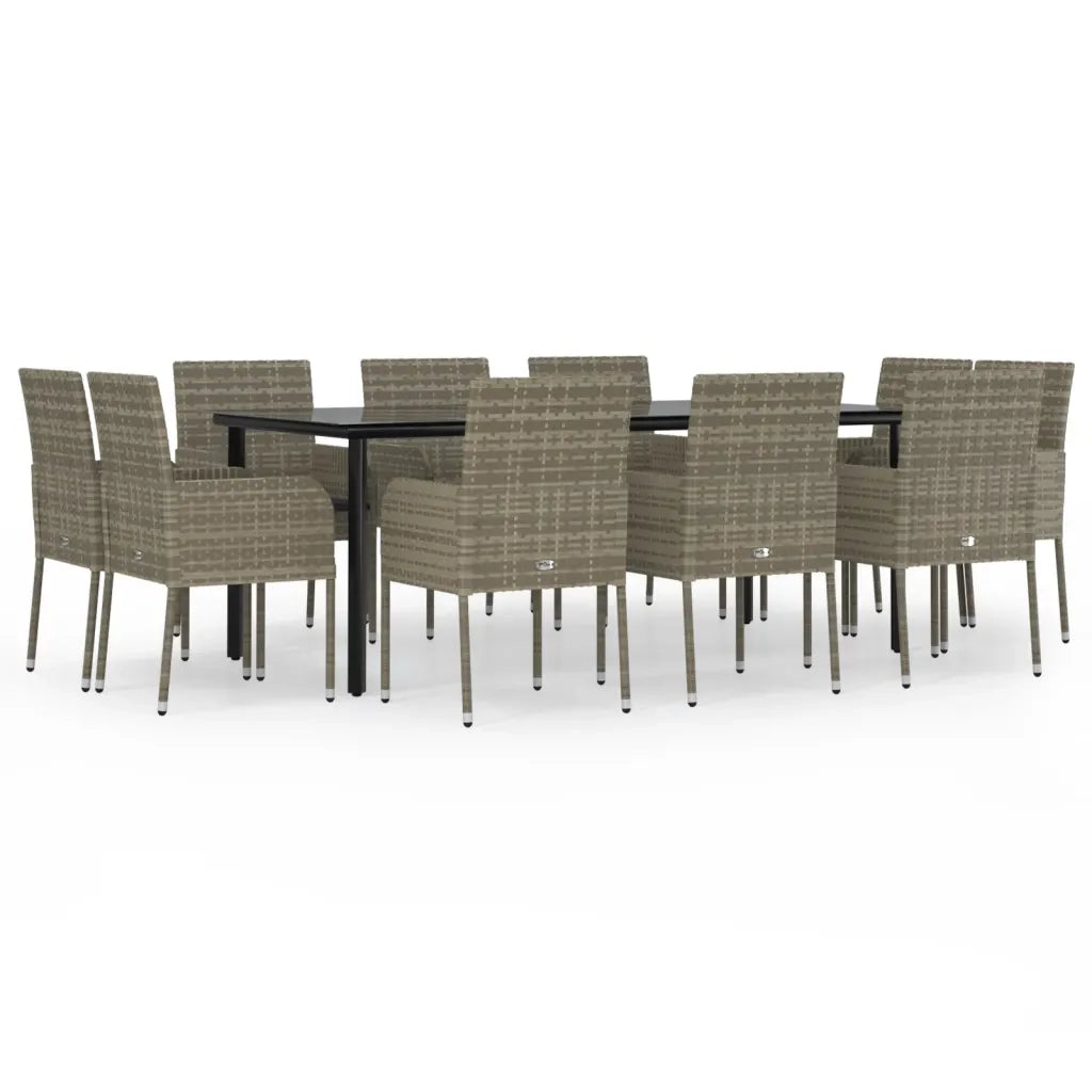 Set Mobili Giardino 11 pz con Cuscini Polyrattan Nero e Grigiocod mxl 100454