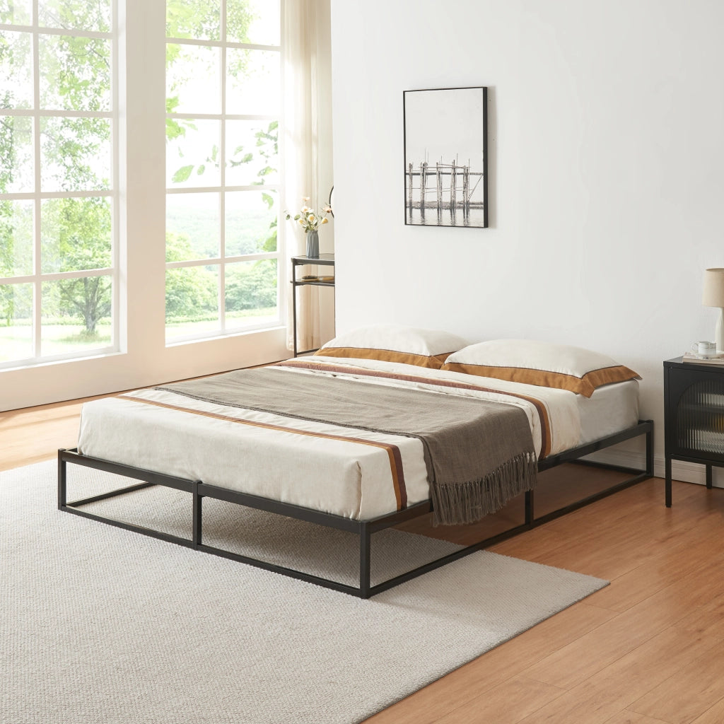 Letto Doppio King Size Trerunta 160x200 cm in Acciaio Nero [en.casa]