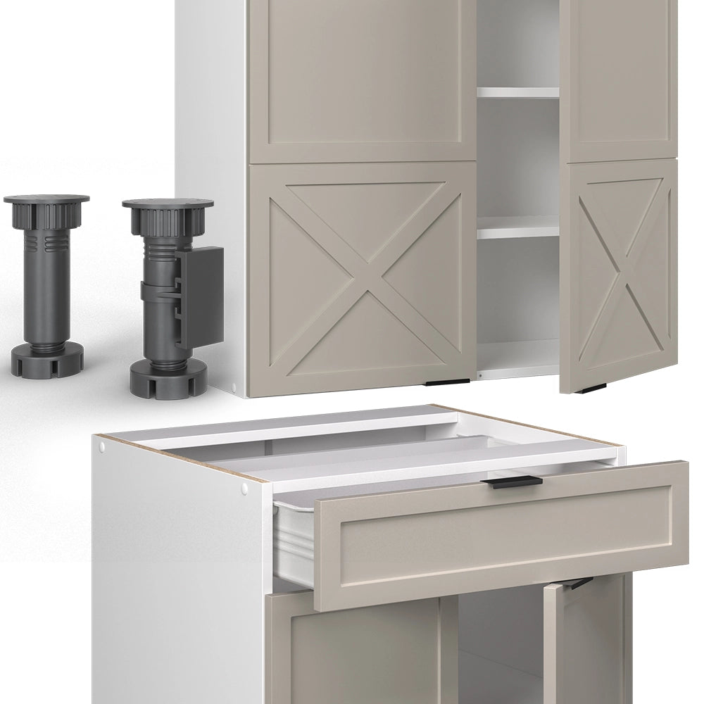 Cucina completa Fame-Line GrigioBeige/Bianco 140 cm, PL Antracite Vicco