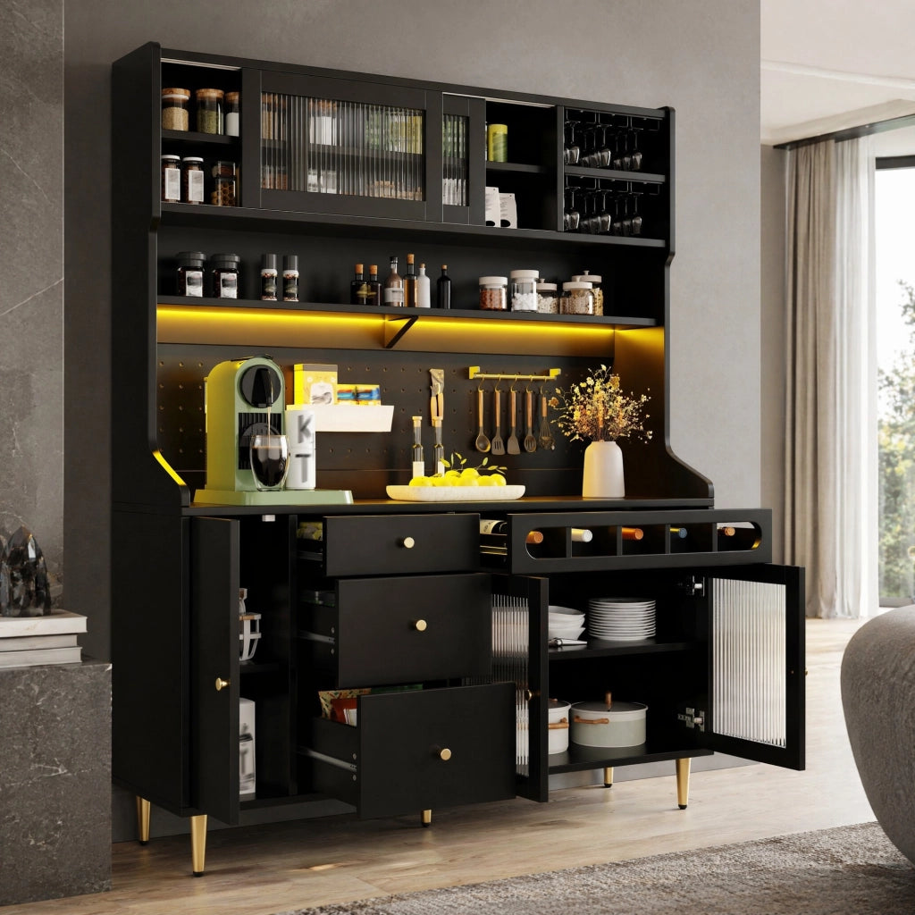 ARMADIO Alto 145x39x171 cm Nero con illuminazione LED