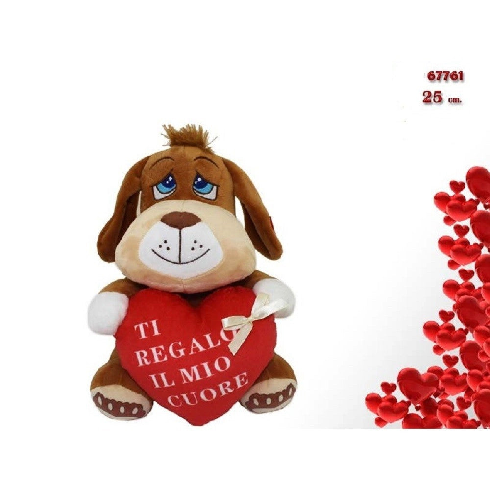 Trade Shop - Cane Peluche 25 Cm Pupazzo Con Cuore Scritta "ti Regalo Il Mio Cuore" 67761 -