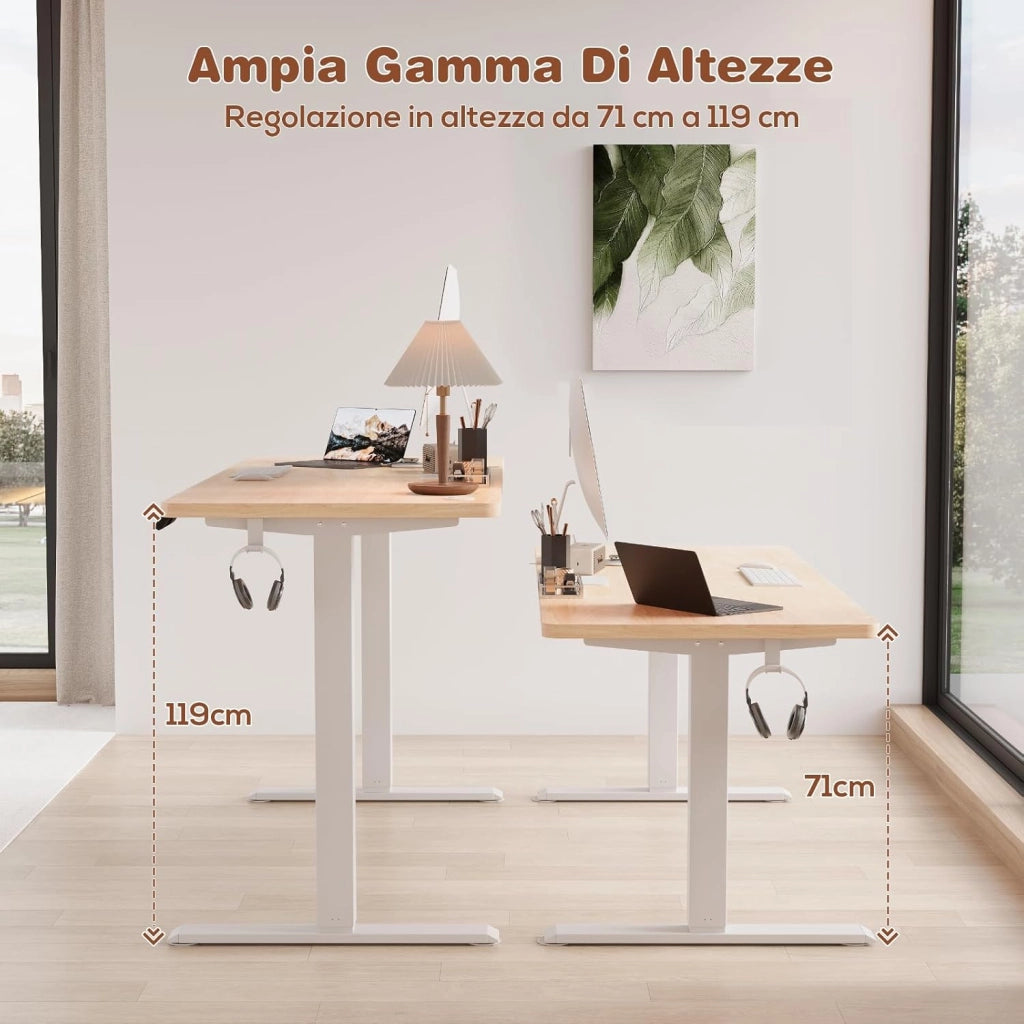 160x70cm Scrivania Regolabile In Altezza,Scrivania Elettrica con desktop completo,Altezza Regolabile 72-116 cm,4 Altezze Di Memoria,Scrivania Per Ufficio,Anti-collisione(Beige)