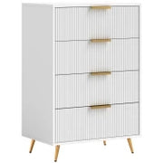 Comoda da Camera Moderna con 4 Cassetti Frontali con Design Ondulato Anti-ribaltamento 60x40x90 cm Bianco