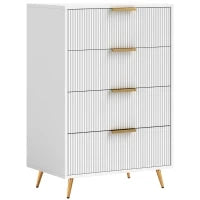 Comoda da Camera Moderna con 4 Cassetti Frontali con Design Ondulato Anti-ribaltamento 60x40x90 cm Bianco