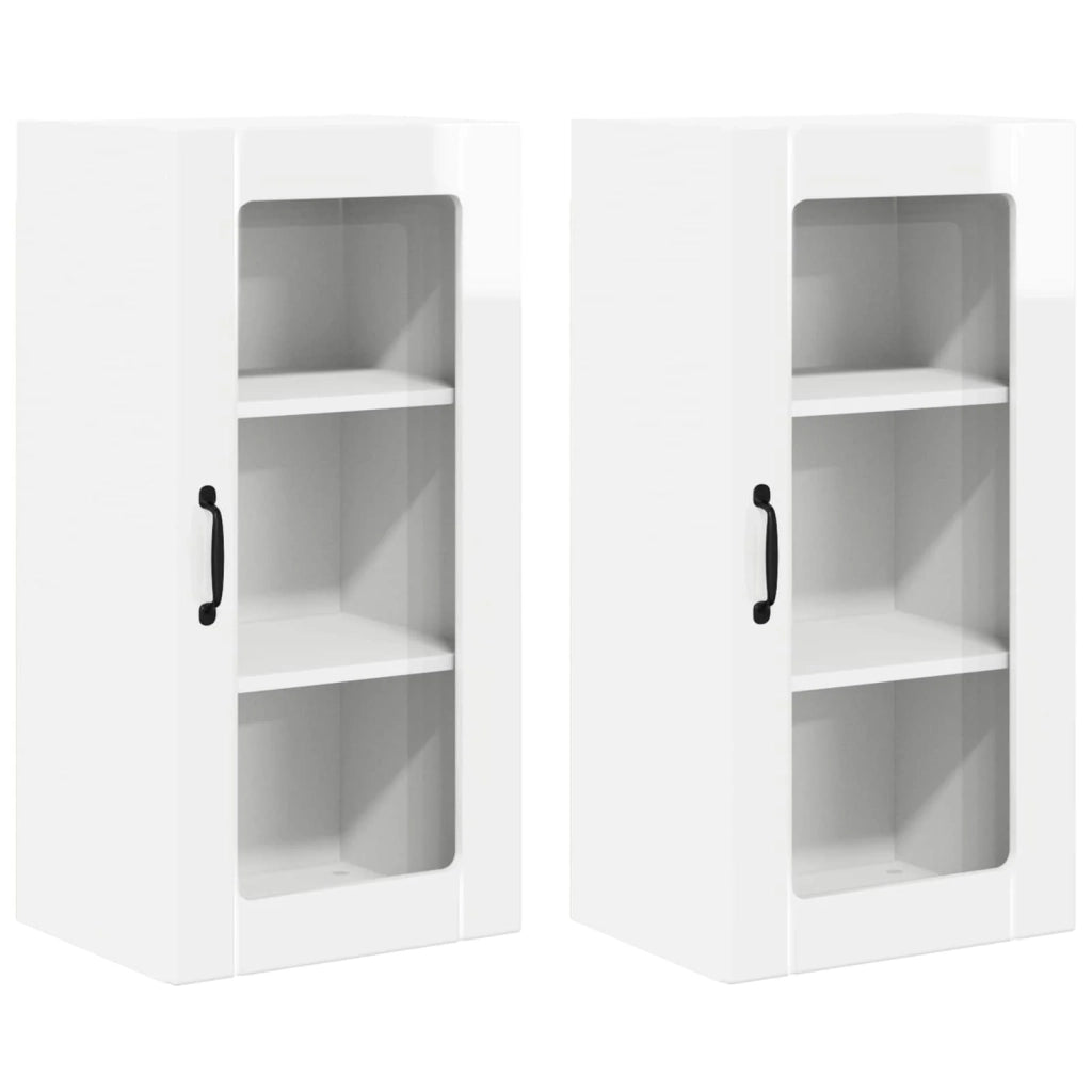 Set di 2 pratici pensili da cucina 40 x 31 x 80 cm stile moderno in legno composito bianco lucido 02_0054338