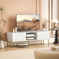 Mobile TV Moderno con 2 Ante, 2 Ripiani Aperti e Passacavi, per TV fino a 65 pollici, Bianco