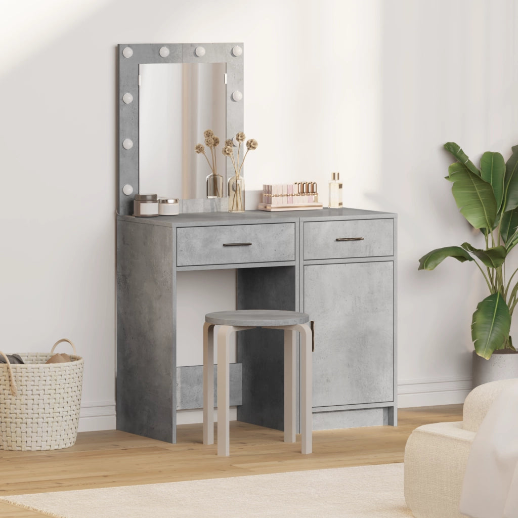 Set da toeletta in legno ingegnerizzato grigio cemento con LED - 2 pezzi