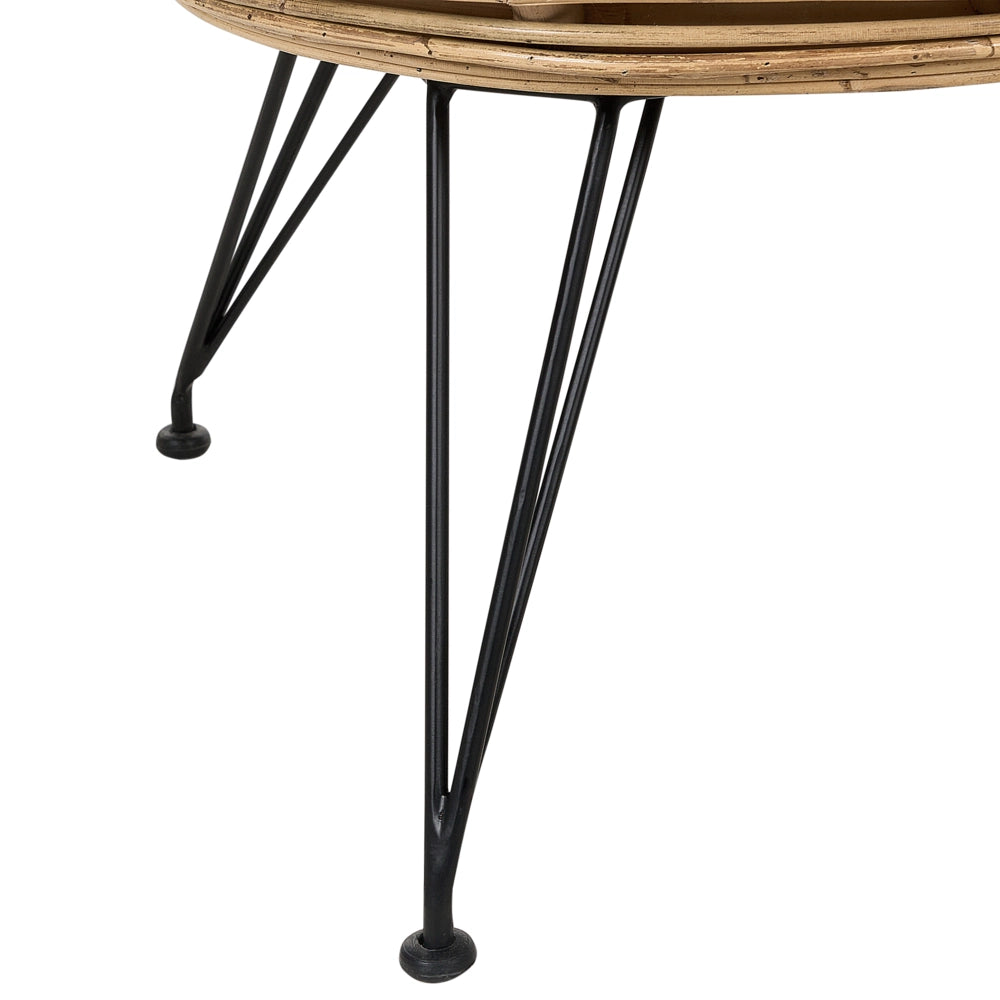 Divano a 2 posti in rattan naturale Beige chiaro Cuscino in cotone Resistenza media Indoor Outdoor Stile Boho Giardino Patio Balcone