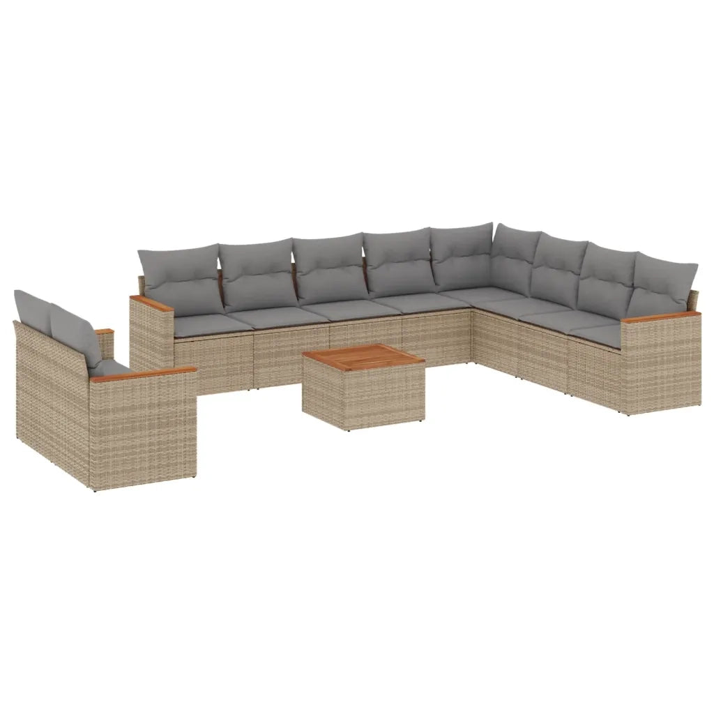 Set Divano da Giardino 11 pz con Cuscini Beige Misto Polyrattan