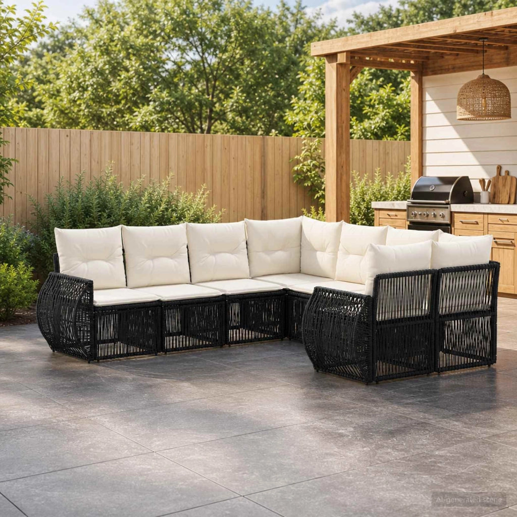 Set Divano da Giardino 8 pz 8-Numero di posti Nero polyrattan 3435610