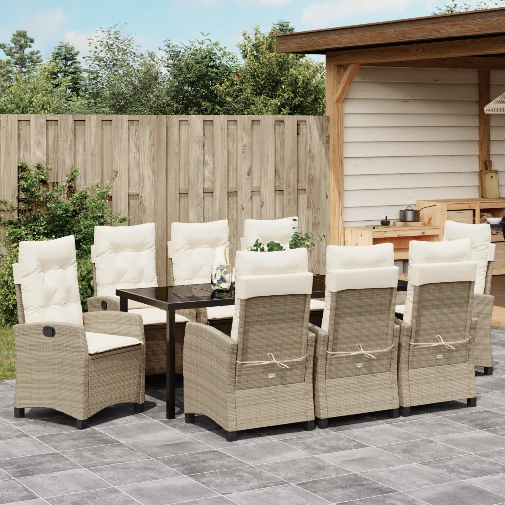 Set da Pranzo da Giardino 9 Pezzi con Cuscini Beige Rattan Politetan