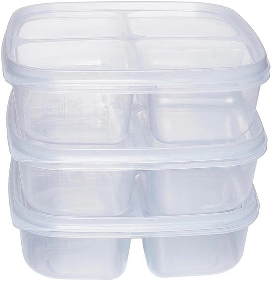 Set di contenitori per pasti con 3 compartimenti, da 2 pezzi, 1,6 l - contenitori per pasti riciclabili con coperchio ermetico - contenitori per pasti resistenti al microonde di plastica BPA-free - contenitori per pasti resistenti al lavastoviglie