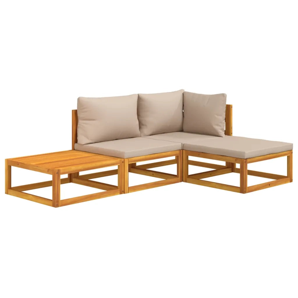Set Salotto da Giardino 4pz con Cuscini Tortora Legno Massellocod mxl 77174