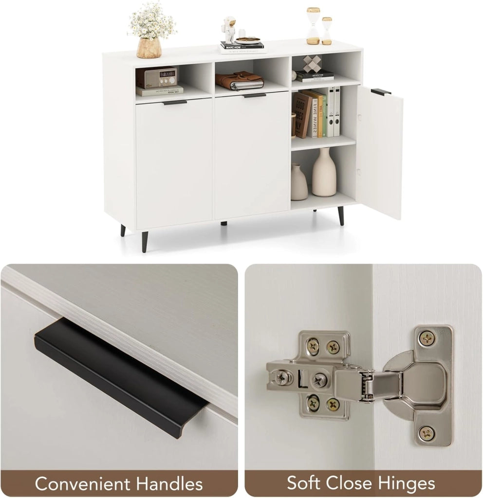 Armadietto da cucina a buffet, credenza da cucina con ripiani regolabili a 5 scomparti, con 3 scomparti aperti e ante multiuso, per sala da pranzo e soggiorno