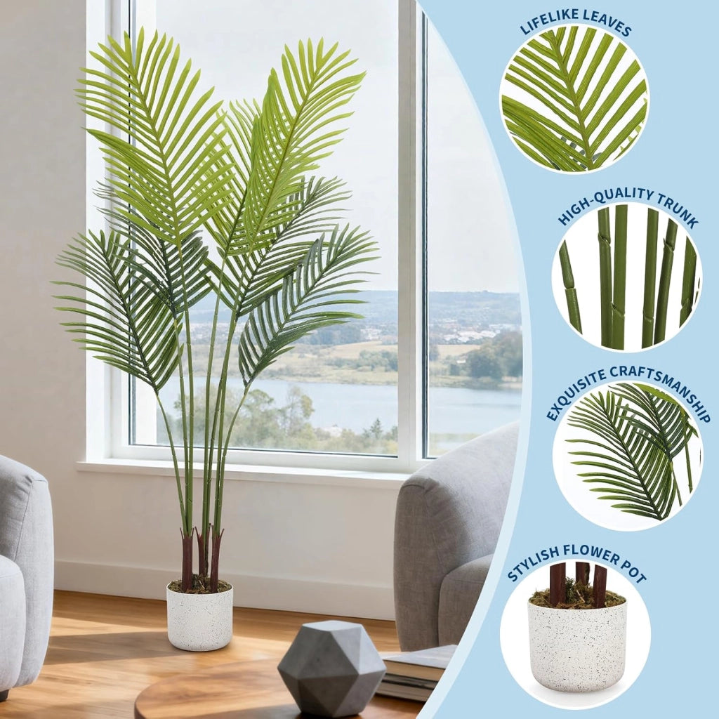 Palma Tropicale Artificiale 130 cm con Foglie in PEVA Verde per Casa e Balcone