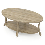 Tavolino ovale 111 x 60,5 x 47 cm con ripiano portaoggetti design rustico in legno di hevea e finitura rovere 20_0013792